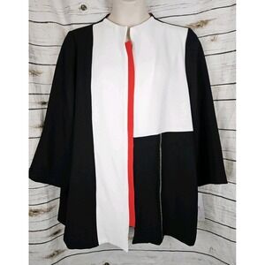 IC by Connie K Black White Zip Jacket 2X Lagenlook Artsy Color Block Textured